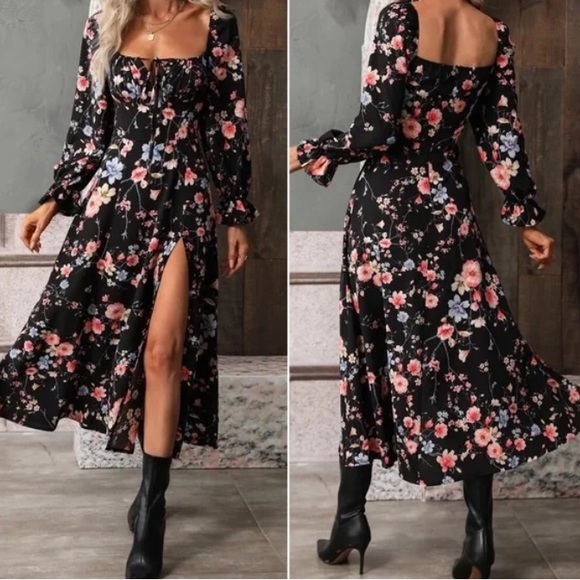 Boho Floral Print Ruffle Sleeve Maxi Dress - Picture 5 of 15